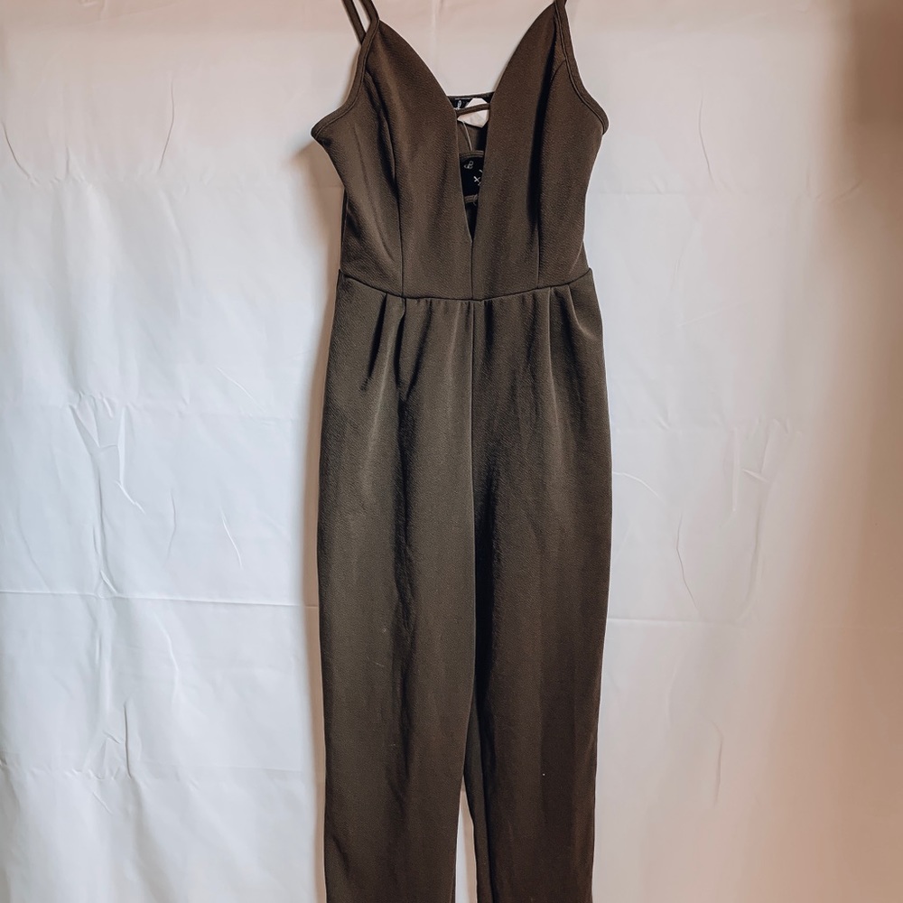 Olive Green Key hole spaghetti strap jumpsuit